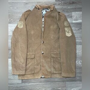 Affliction Red Label Men’s Skull Live Fast Corduroy Blazer Jacket Brown Size M